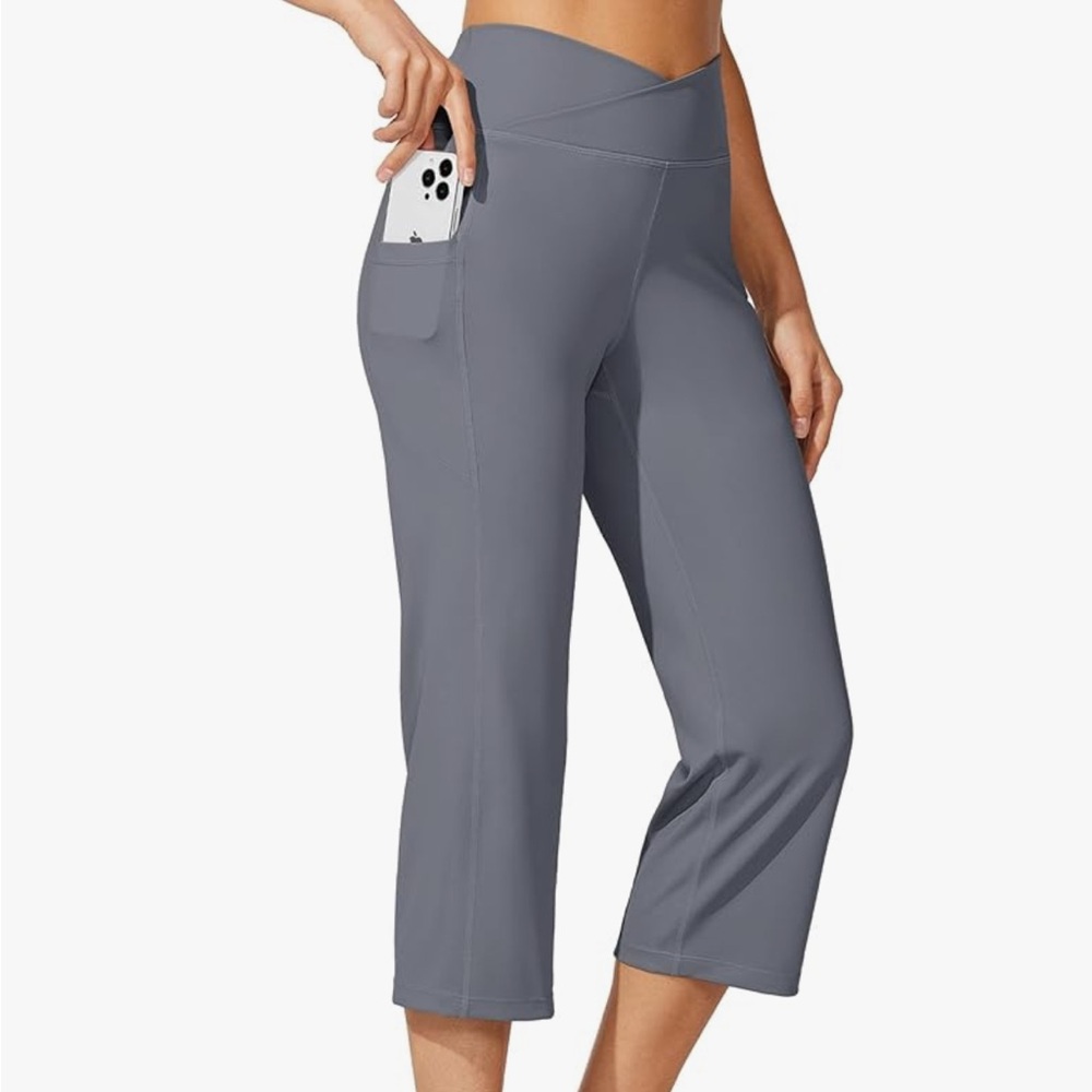 Gray Stretchy Capris with High-Rise Waistband